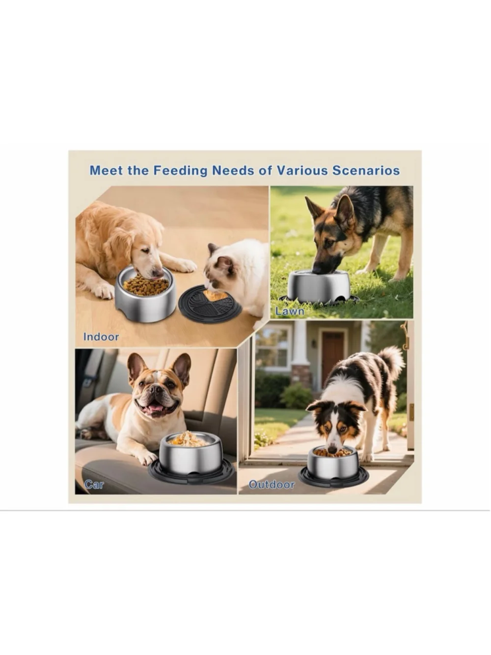 NEW 304 Stainless Steel Heavy Duty Dog Bowl Non slip Lick Mat 3.5 Cups